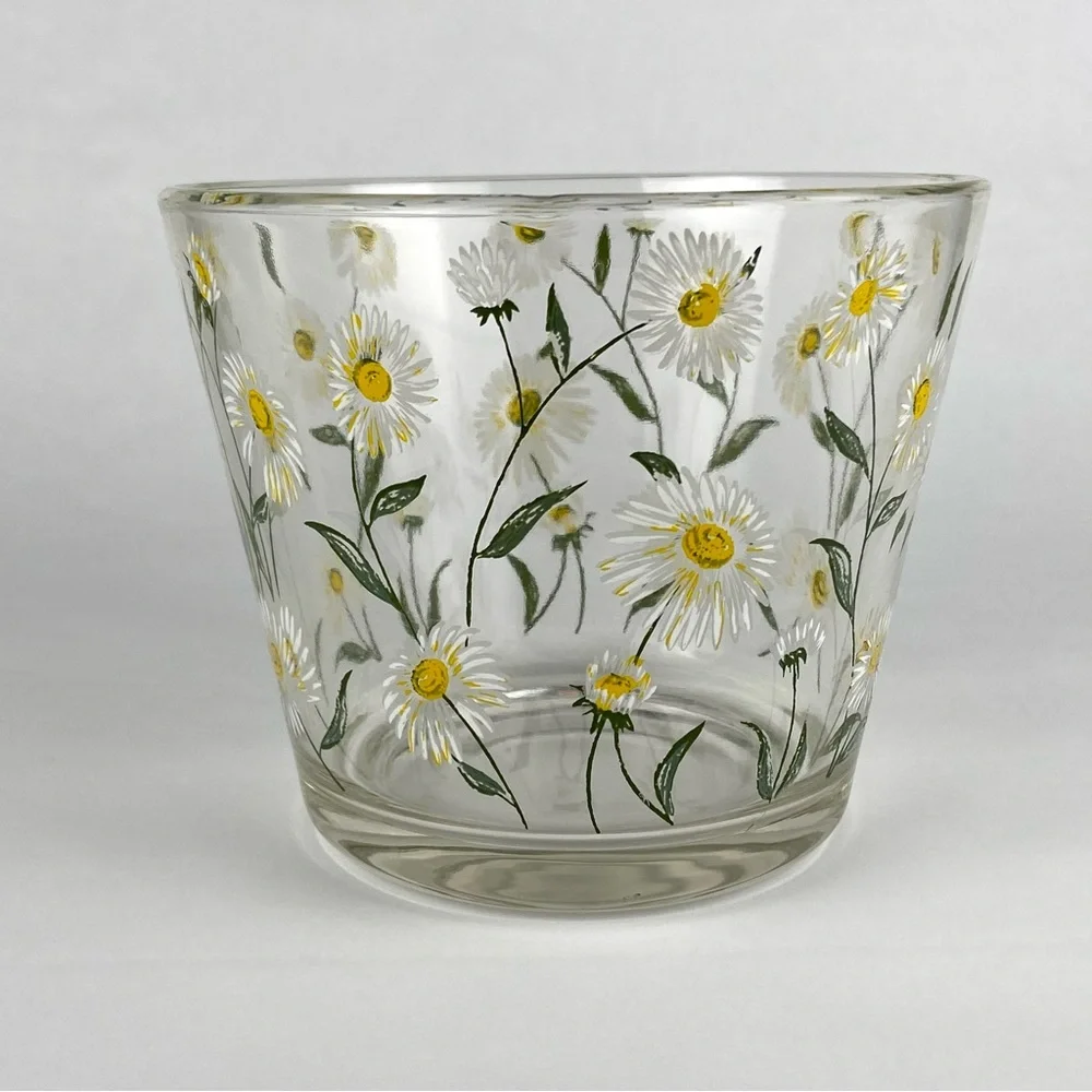 Mid-Century Cera Small Glass Ice Bucket With Daisy Motif